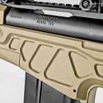 Originally designed for a USMC modular rifle stock solicitation, the rifle’s aluminum receiver features milled-out portions to save weight without sacrificing rigidity.