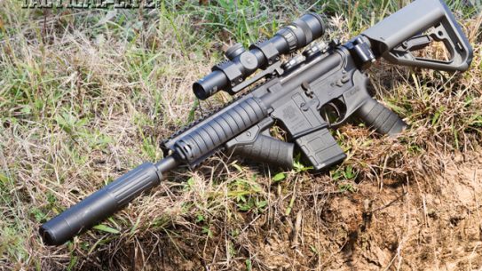 The author’s favorite truck gun, an AAC MPW upper on a Bravo Company lower, served equally well as a “chopper cropper” when called into service to eradicate feral Texas hogs bent on decimating local crops. The rig’s Trijicon 1-4x24 AccuPoint scope was quick to get on target.