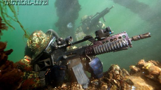 The German Navy’s Kampfschwimmer, or combat swimmers, favor the Heckler & Koch G36K in 5.56mm NATO, which is the carbine variant of the standard G36. Germany’s Kampfschwimmer are an elite special warfare element similar to the U.S. Navy SEALs.