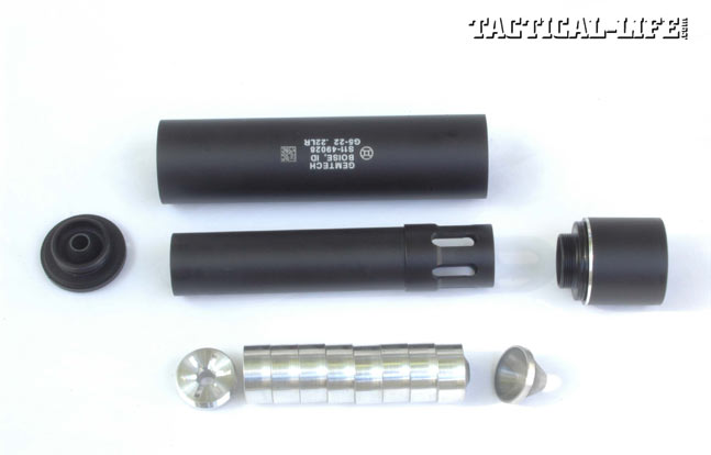 Shooters can disassemble Gemtech’s G5-22 quickly for cleaning.