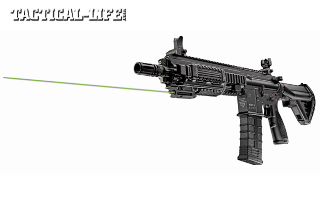 LaserMax’s Uni-IR infrared laser is only visible to operators equipped with night vision. It can be mounted on any rail-equipped weapon and used with a Manta Rail pressure switch.