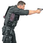 Officers work together in close quarters wearing Setcan’s entire force-on-force laser training system, including the StressVest with side panels, the StressX Training Belt and laser pistols.