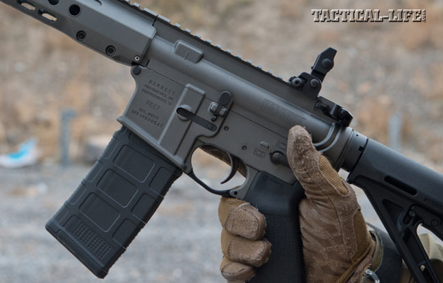controls are in standard AR locations that are easy to reach, including the safety. The lower also features a crisp Geissele Automatics Super Semi-Automatic (SSA) two-stage trigger within an ehanced Magpul MOE triggerguard.