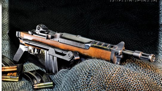 Ruger’s AC-556, shown with its stock folded, is a compact, select-fire carbine packing 5.56mm firepower. The AC-556 became known globally for its controllability. Even in full-auto, there is little muzzle rise.