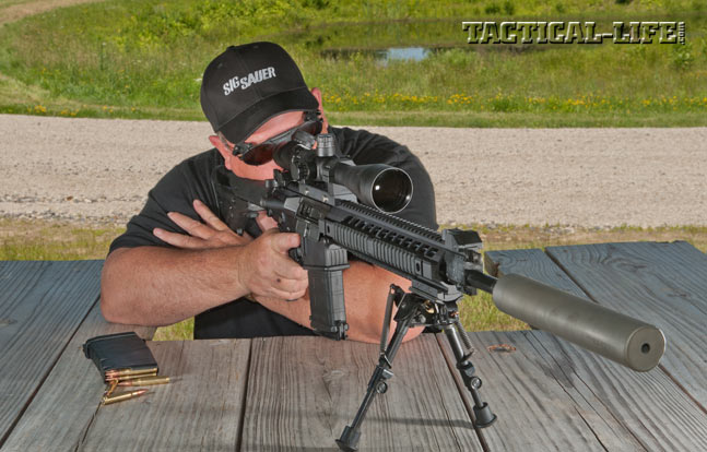 At the range, the author could easily, consistently ring steel at 800 yards with the SIG716 Precision. It also never missed a beat during the evaluation, even with SIG’s new silencer installed.