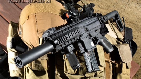 The author’s test MPX 9mm, featuring a SIG-SD suppressor mated to the 8-inch barrel, a folding stock, a vertical foregrip and Sig’s Mini Red Dot, had already reliably fired over 10,000 rounds of mixed ammo downrange.