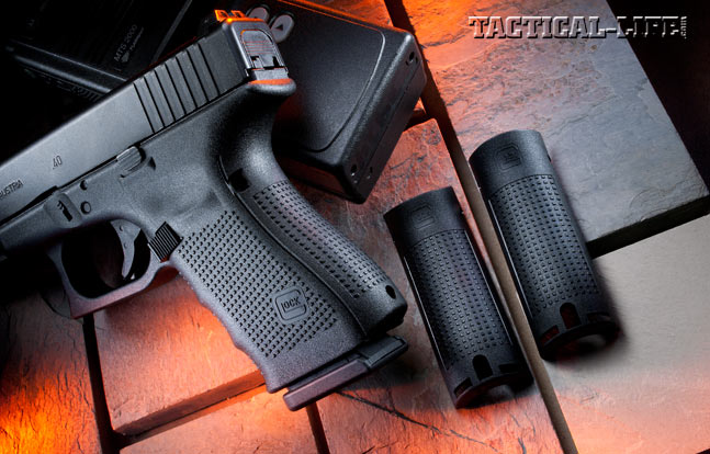 Among their duty-ready enhancements, Glock’s Gen4 pistols come with interchangeable backstraps—in sizes small, medium and large—allowing users to customize their pistols for the best fit.