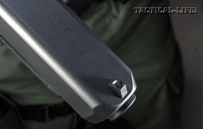The author’s test Glock 41 Gen4 came with a fixed, white-dot front sight.