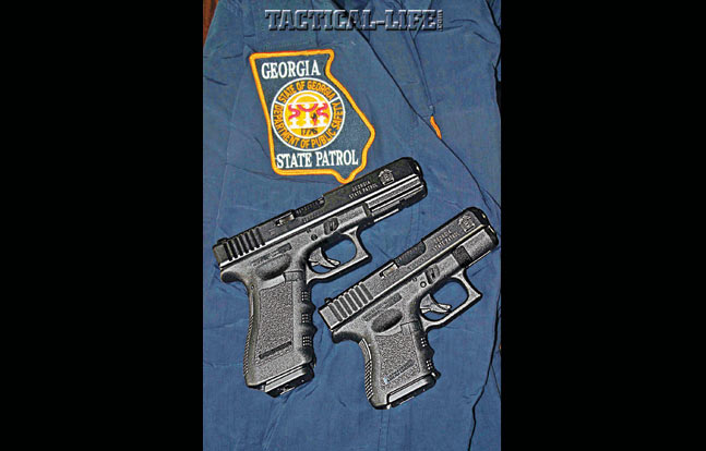 Georgia State Troopers are issued Glock 39s (right) to supplement their G37 service pistols (left). Both fire .45 G.A.P. ammo.