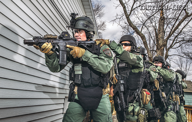 The Fishers Police Department Emergency Response Team (ERT) uses ARs with ops-ready setups: EOTech sights, Troy forends, SureFire lights and Insight laser devices.