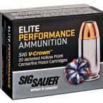 Sig Sauer’s ammunition features the V-Crown jacketed hollow point for reliable expansion.