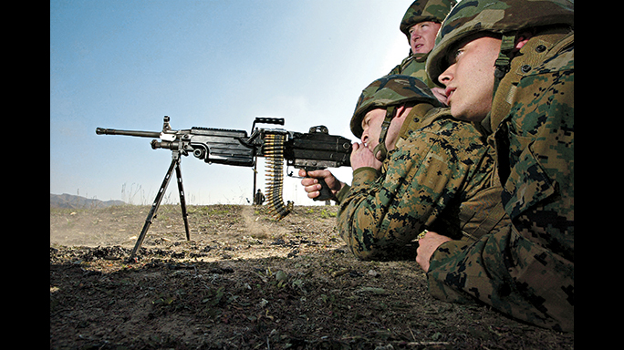 The M249 SAW machine gun weighs 22 pounds, so it's a weapon that can be carried in the field.
