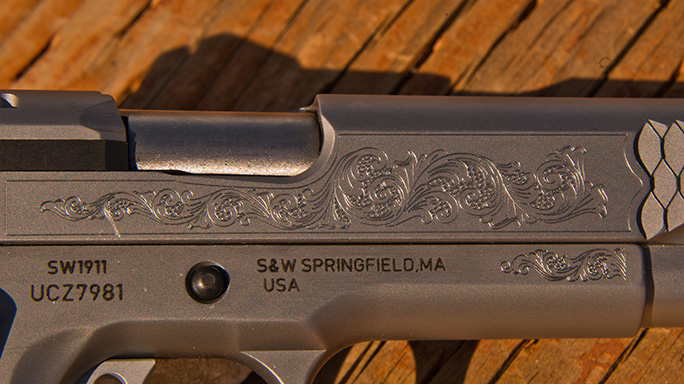 Smith & Wesson SW1911 Engraved Handgun closeup