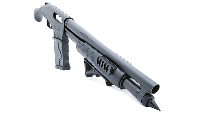Black Aces Shockwave Magazine Fed 12-Gauge firearm with Magpul forend front angle