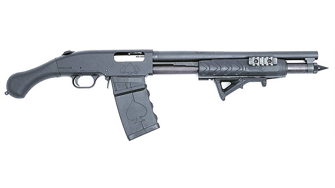 Black Aces Shockwave Magazine Fed 12-Gauge firearm with Magpul forend right profile