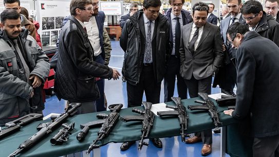 russia india ak-103 rifles table display