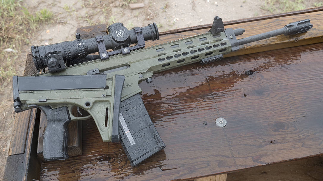 Robinson Arms XCR-M Rifle test folded stock right