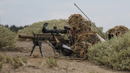 A U.S. Army Special Forces sniper, assigned to 10th Special Forces Group (Airborne), provides over watch security for an assault element during a training exercise on Fort Carson, Colo., Aug. 3, 2018. The training exercise was meant to test every ability of the Special Forces operators in conducting unconventional warfare operations. (U.S. Army photo illustration by Sgt. Connor Mendez/Portions of this photo were altered for Operational Security purposes)