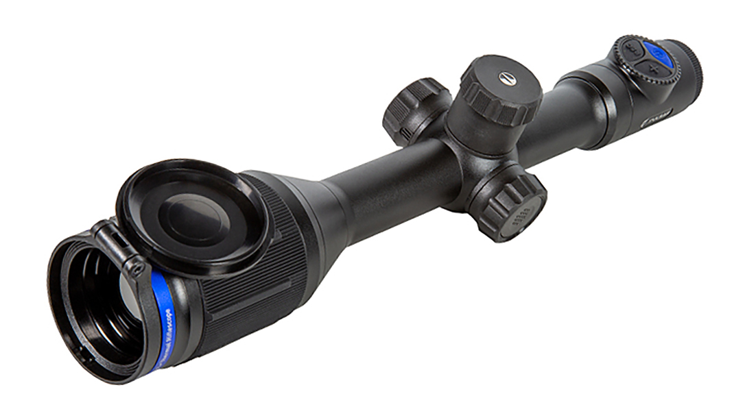 With a digital zoom, the Pulsar Thermion XG50 identifies heat signatures out to 2,400 yards.