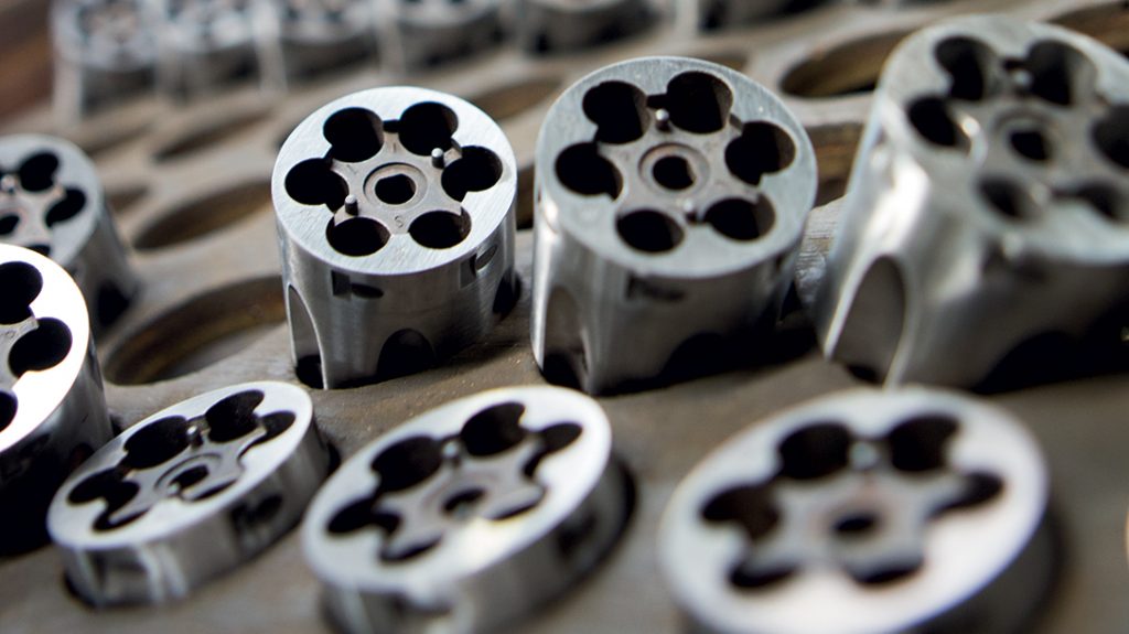 Cylinders at the factory waiting for placement in Beretta Menurhin MR73 revolvers.