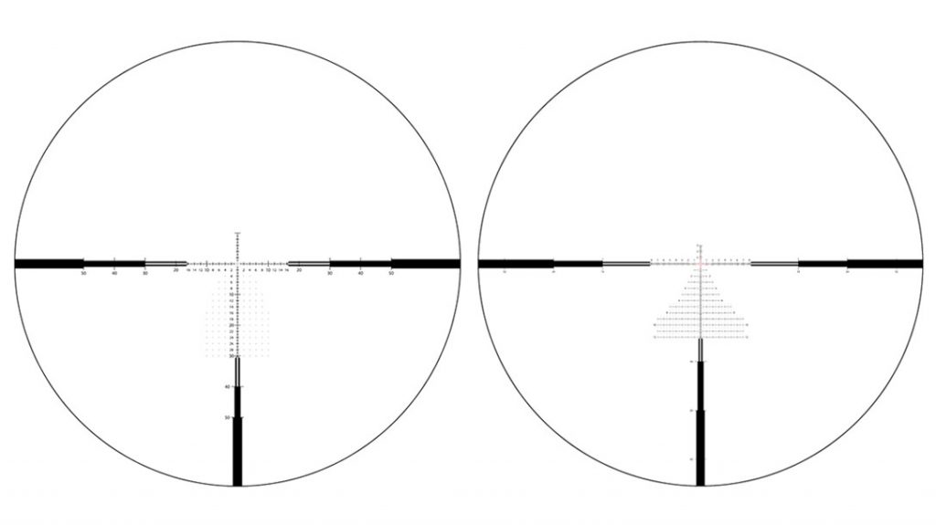 ZEISS LRP S5 Riflescopes feature MOA (left) and MRAD (right) reticle options.