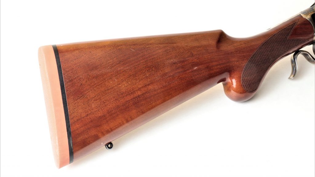 The Prince of Wales buttstock lends a bit of British sporting gun class to the Uberti 1885 Courteney Stalking Rifle.