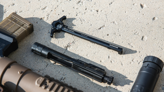 The SilencerCo Gas Defeating Charging Handle keeps blowback out of your eyes