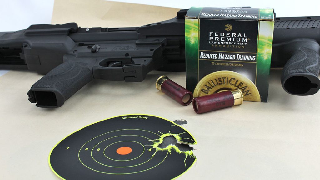 The Smith & Wesson M&P 12 ran Federal’s Reduced Hazard Training slugs very accurately.