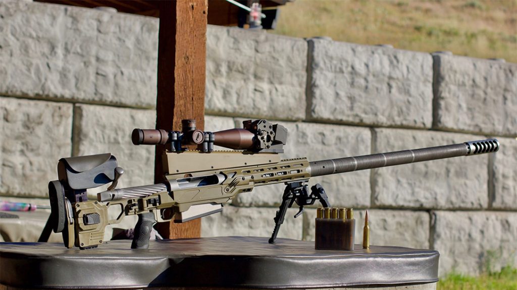 The custom rifle used for the world record extreme long range shot.
