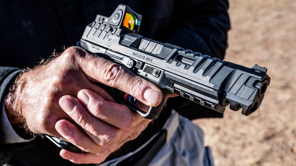 The lightened slide and good trigger are built for speed. 