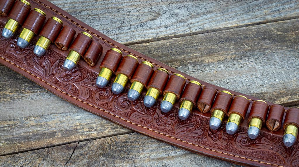 At the rear of the gun belt are loops for 21 cartridges, in this case, .45 Colt. The belt is fully lined and lock-stitched for durability.