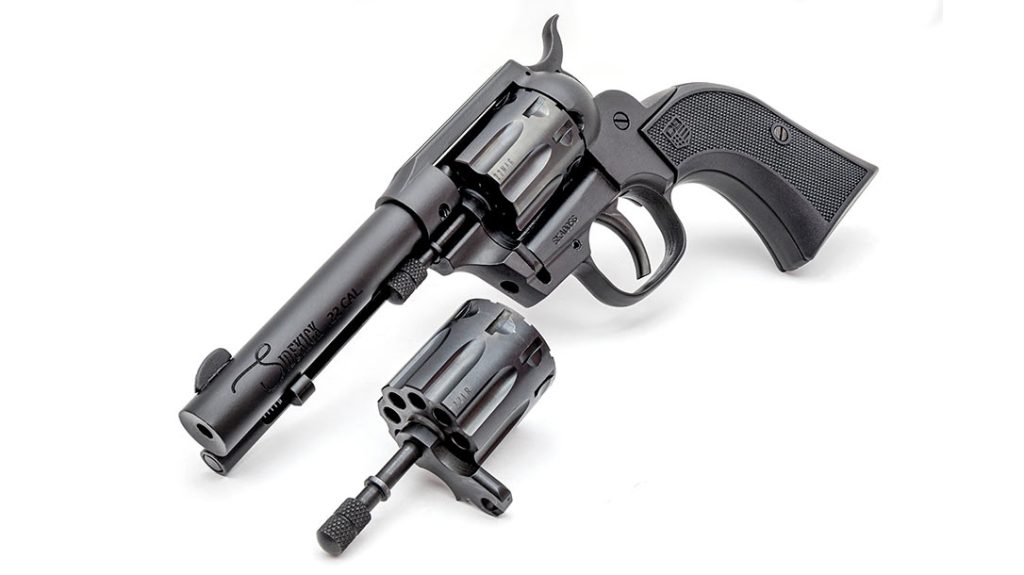 The Diamondback Sidekick has all the attributes of a SA revolver. The front sight, ejector rod housing, hammer and grip all evoke a SA sixgun image, but with an extra cylinder.