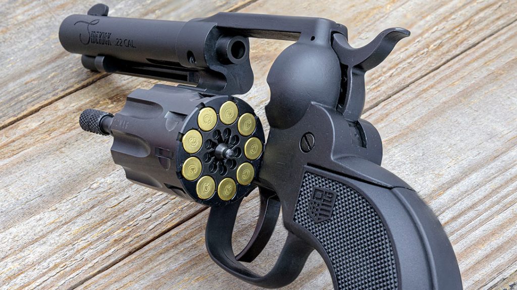 Cartridge capacity in the revolver is nine rounds in either the .22 LR or .22 WMR swing-out cylinder.
