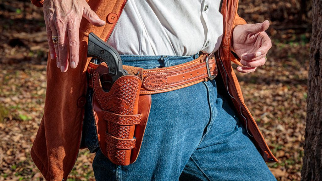 During the test shoot, this leather rig from El Paso Saddlery was used to pack the revolver. It matched the Model 1880 Ranger holster with Texas model gun belt.