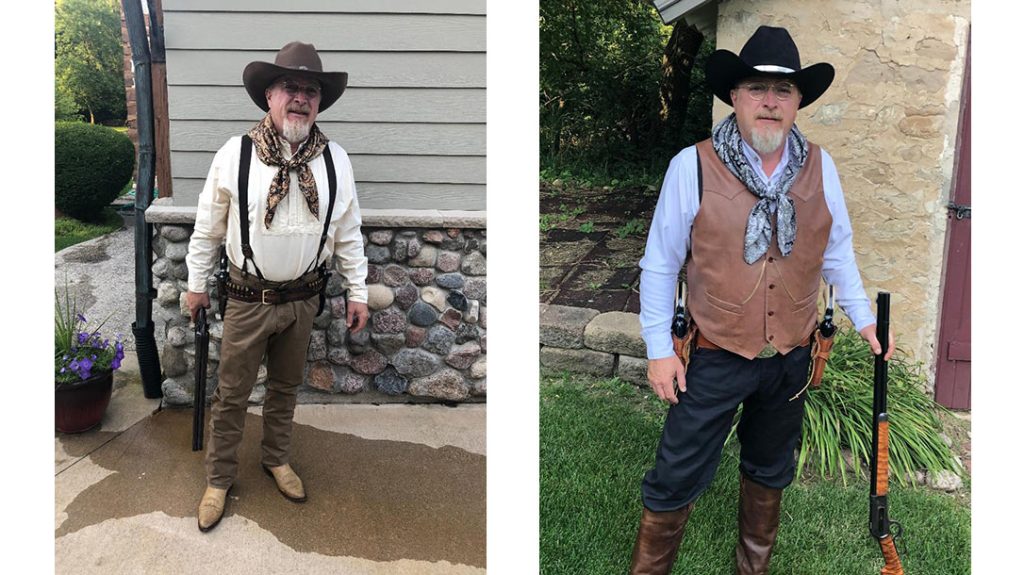 The cowboy on the left outfitted for less than $50. The cowboy on the right’s outfit, however, cost more than one of his guns.