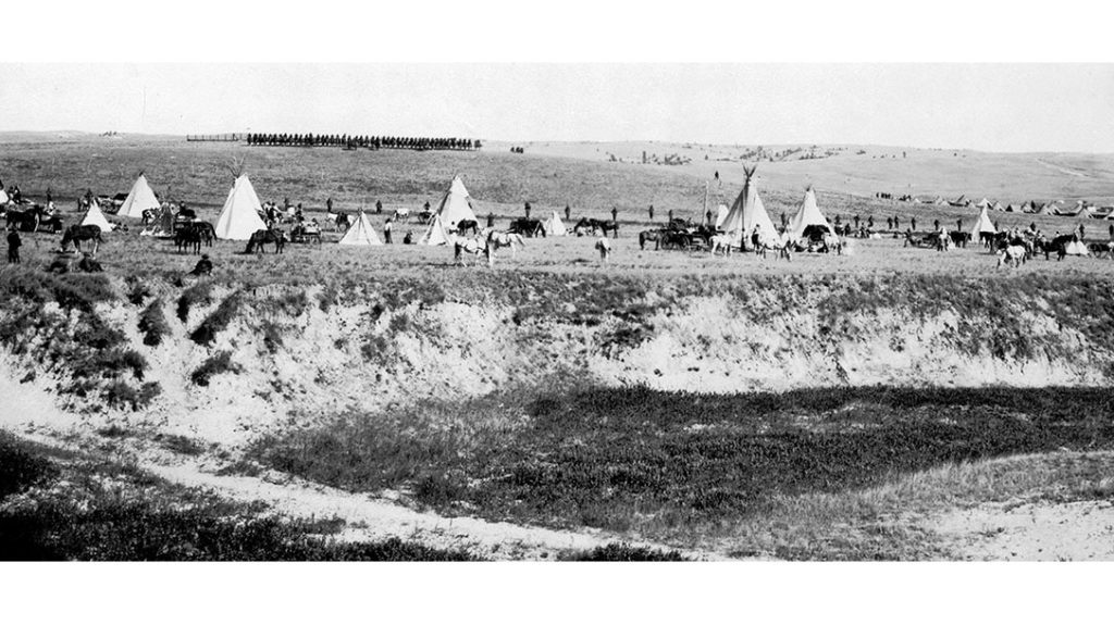 The U.S. Calvary surrounded the Native Americans at Wounded Knee prior to the onset of the battle.