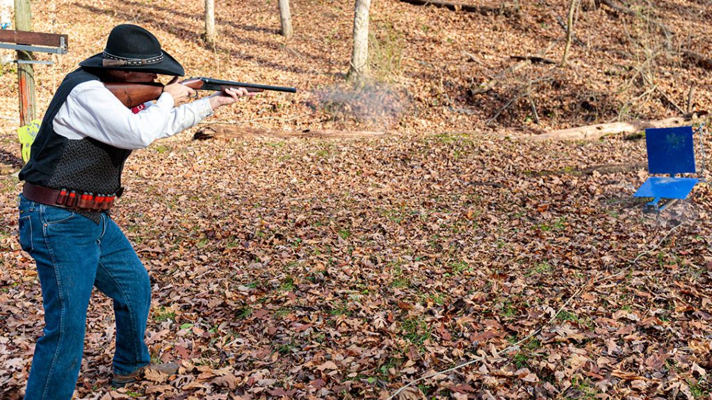 LaVista Bill engages “stacked” shotgun targets. Falling-type shotgun targets must go down when hit during a CAS match or they’re counted as a miss.